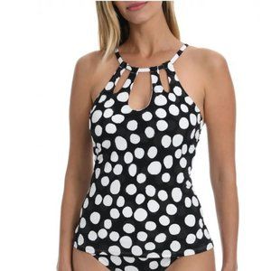 NWOT La Blanca Mod for Dot Keyhole Tankini Swim Top LB2CM85 Black & White
